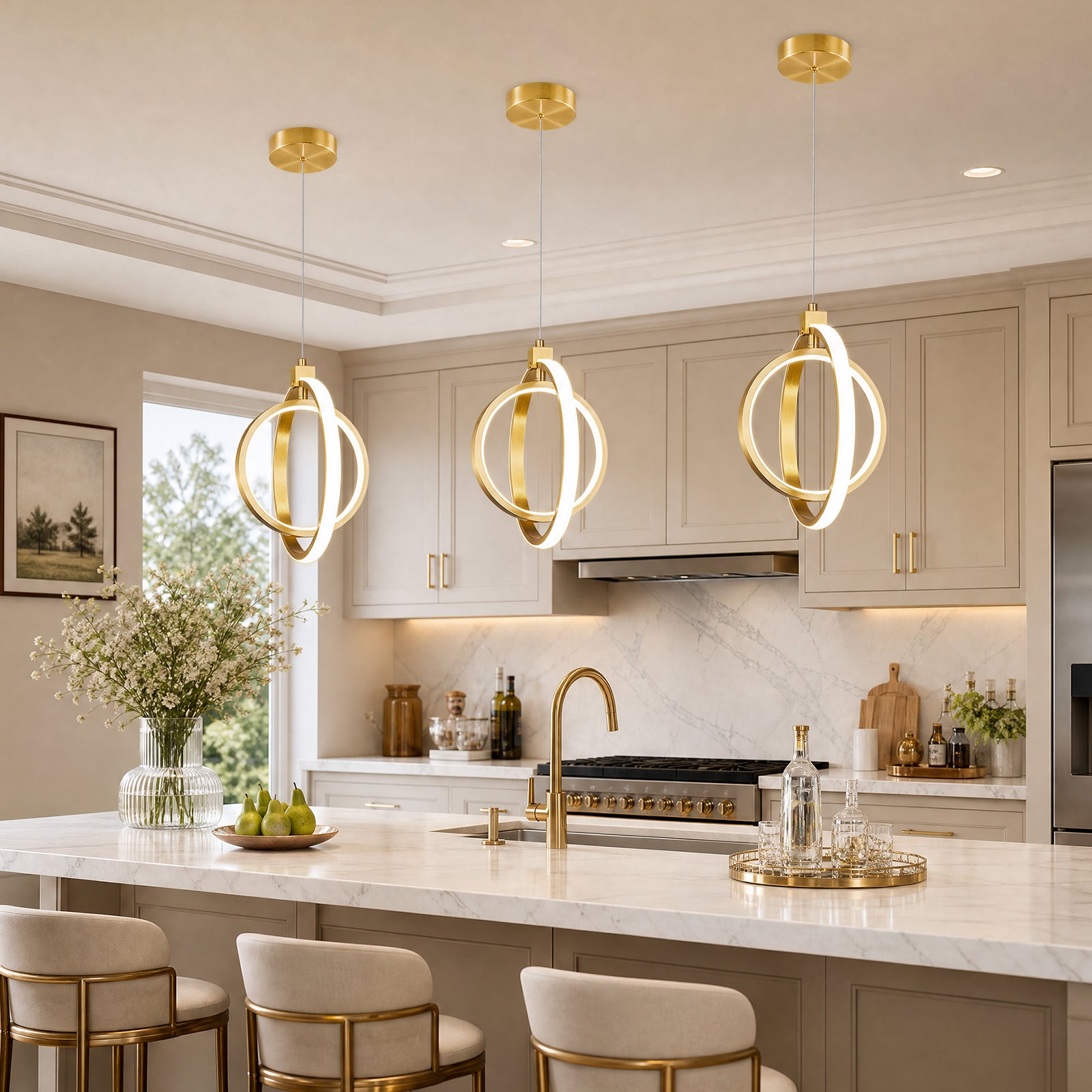 Modern LED Dimmable Height Round Ring Pendant Light