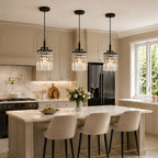 Contemporary Cylinder Prism Square Frame Crystal Pendant Light