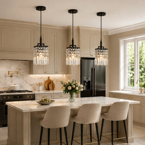 Contemporary Cylinder Prism Square Frame Crystal Pendant Light