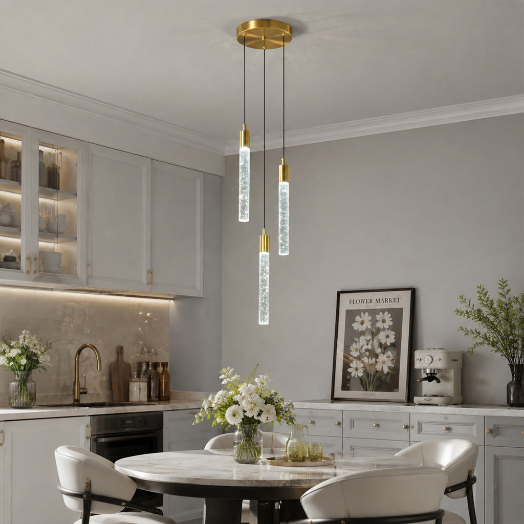 Modern Cylinder Bubble Linear Hanging Crystal LED Pendant Light