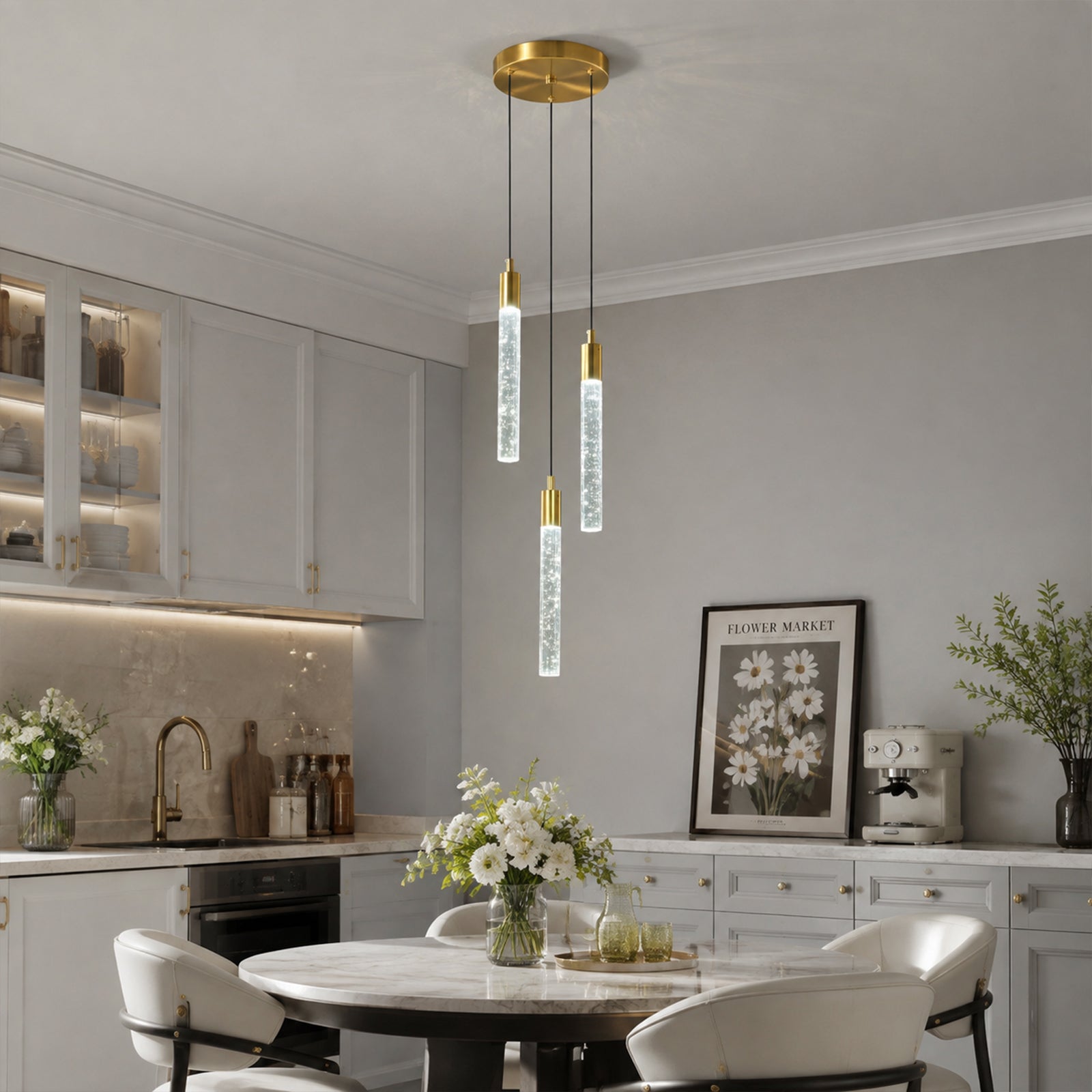 Modern Cylinder Bubble Linear Hanging Crystal LED Pendant Light