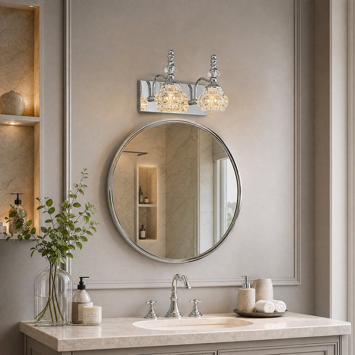 Vintage Embossed Textured Glass Curved Metal Arm Bathroom Vanity Light