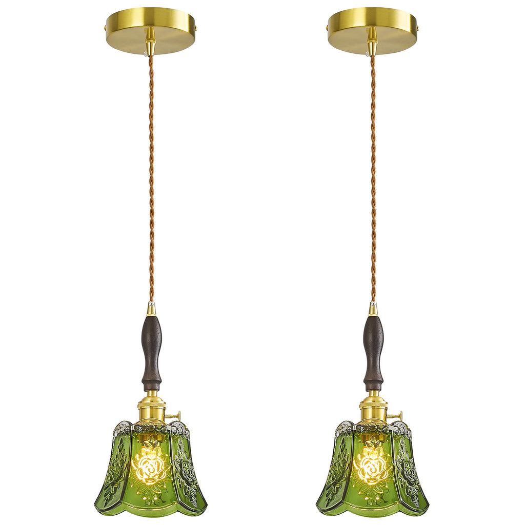 French Country Embossed Rose Floral Glass Pendant Light