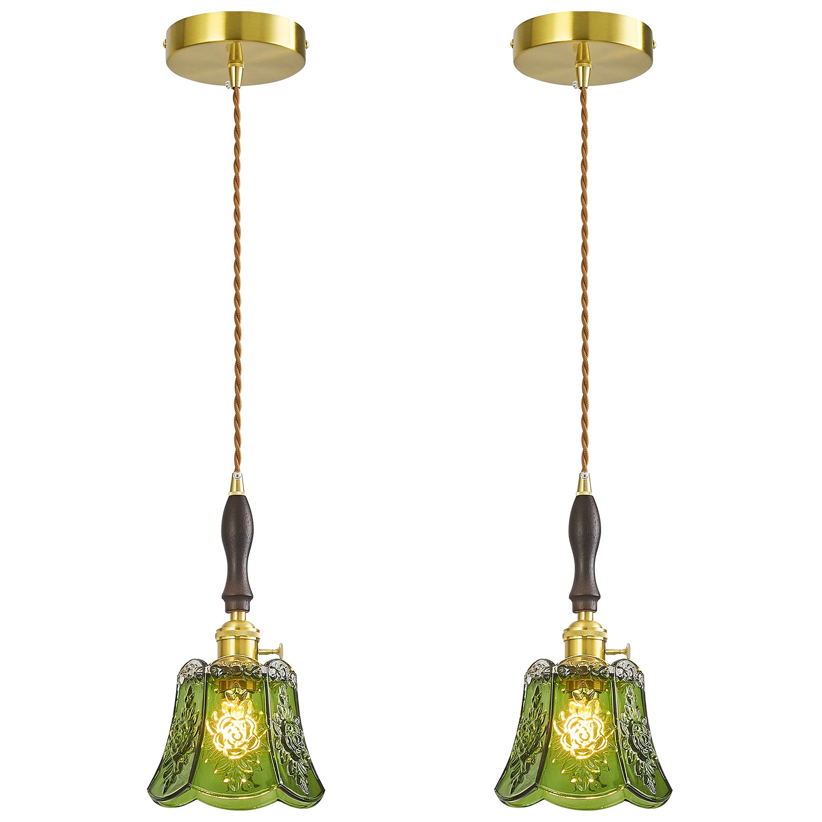 French Country Embossed Rose Floral Glass Pendant Light