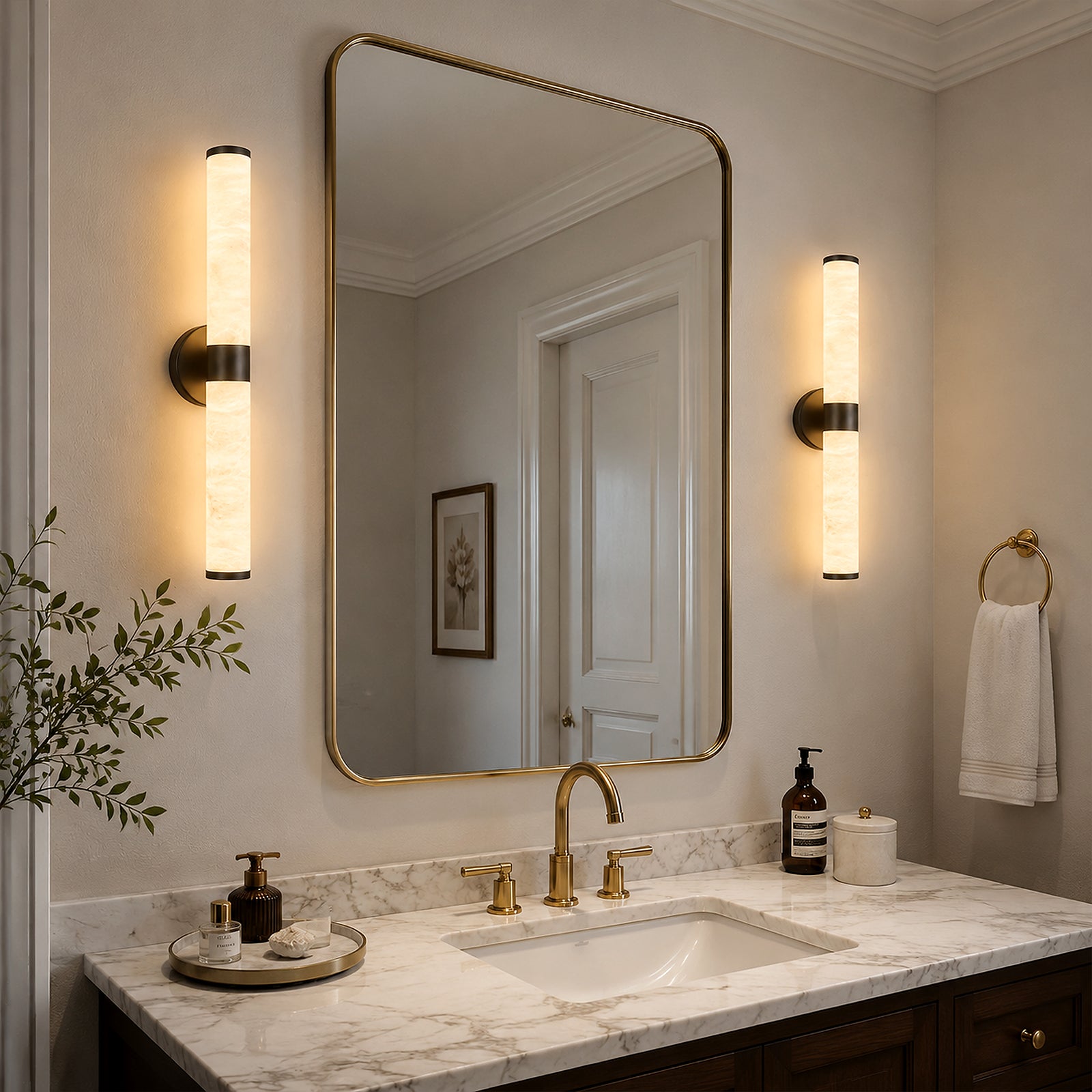 Natural Alabaster LED Wall Sconces Set of Two