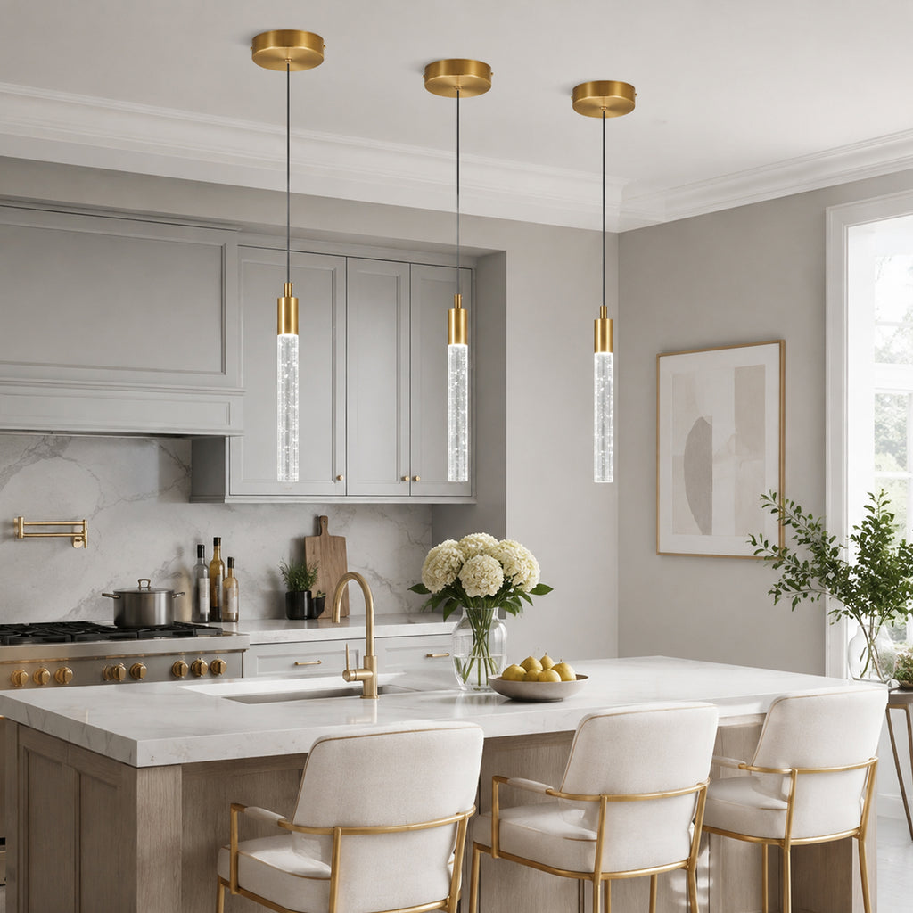 Modern Cylinder Bubble Linear Hanging Crystal LED Pendant Light