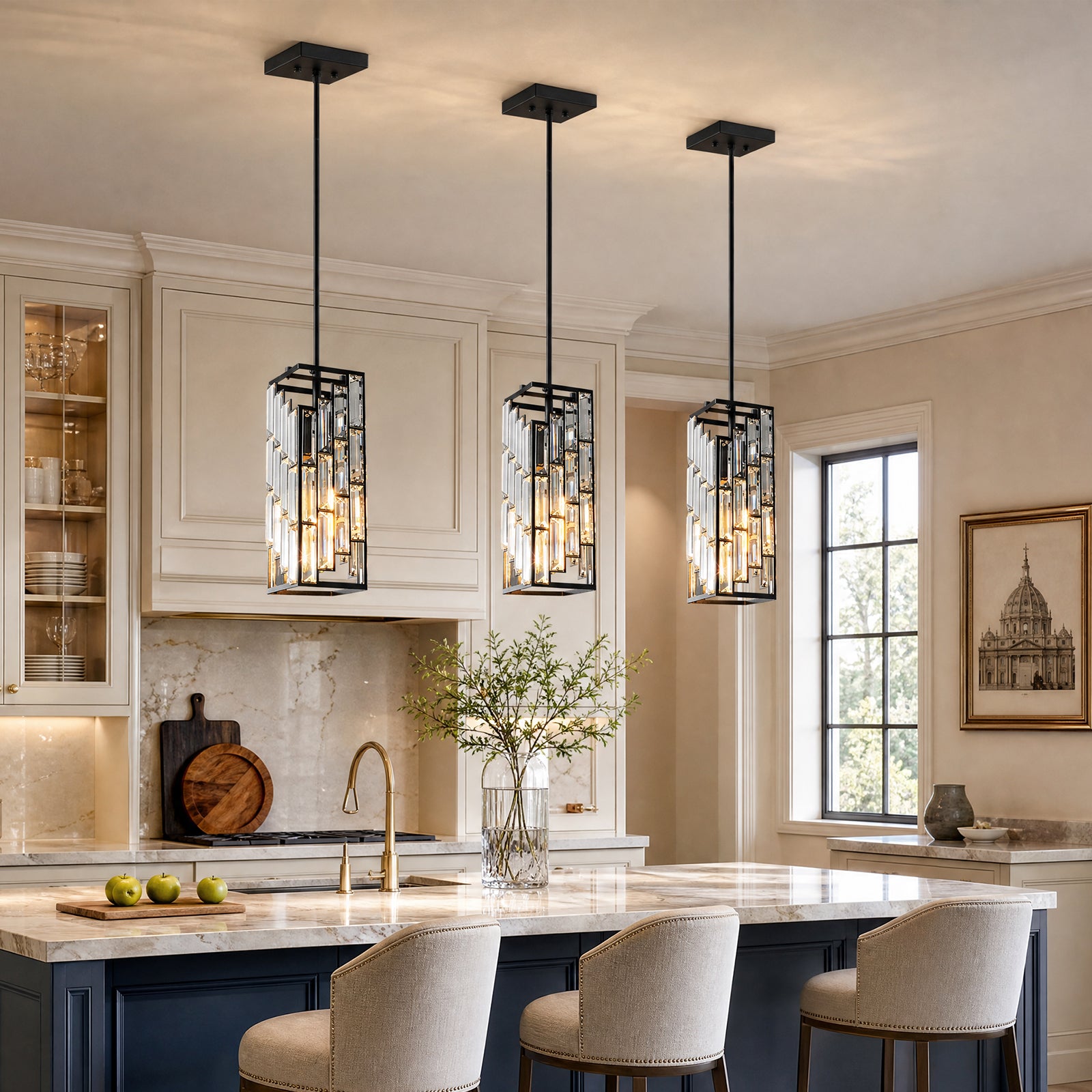 Luxury Frame Rectangular Crystal Linear Pendant Light