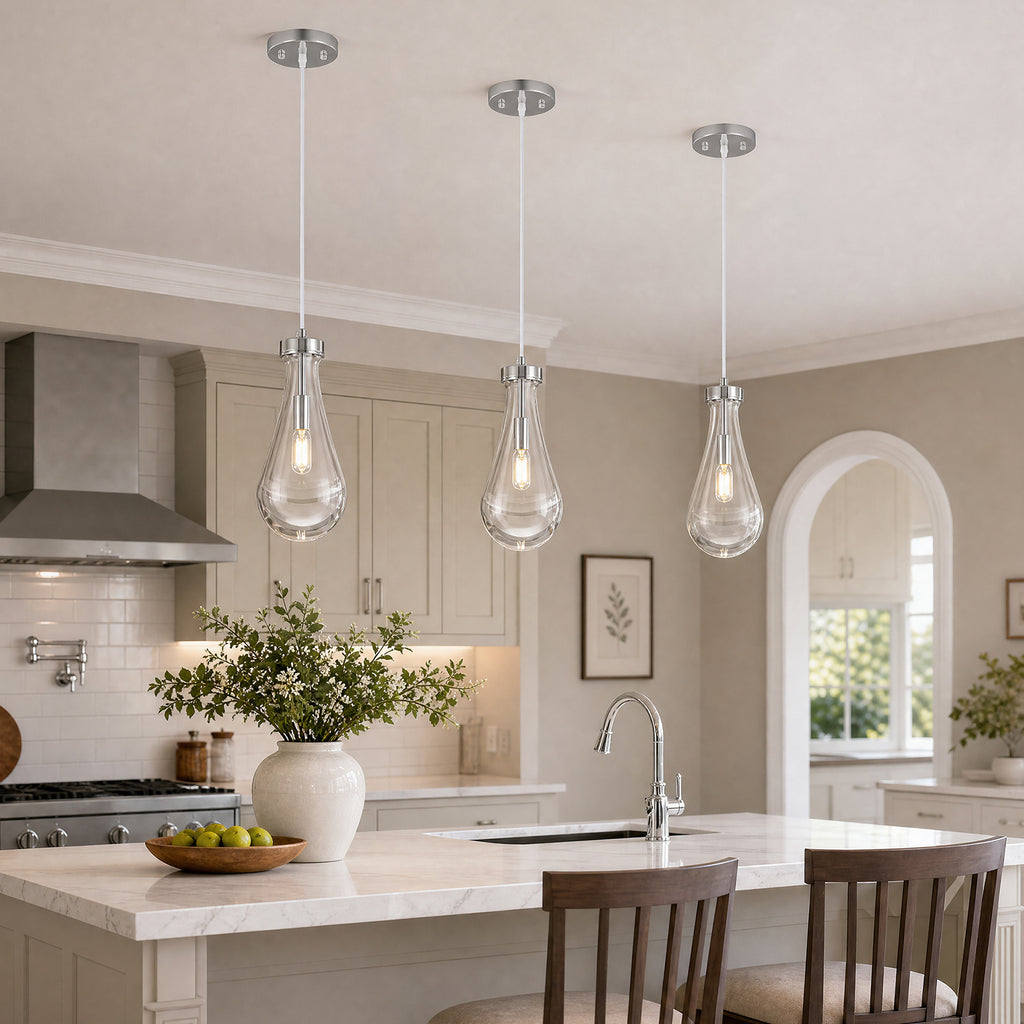 Raindrop Clear Solid Glass Adjustable Suspension Cord Pendant Light