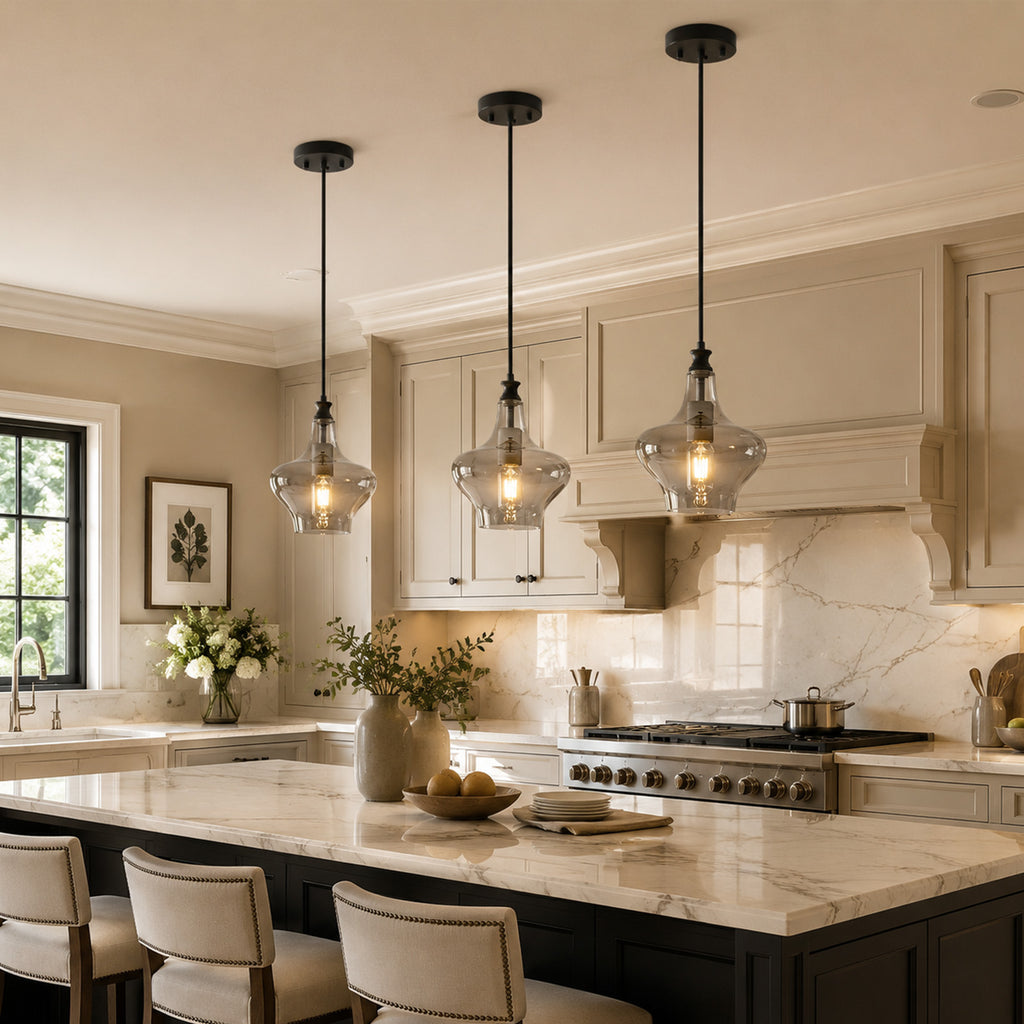 Contemporary Industrial Glass Pendant Light in Multiple Shapes