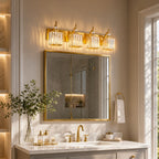 Transitional Luxury Square Prism Fluted Crystal Bathroom Vanity Light