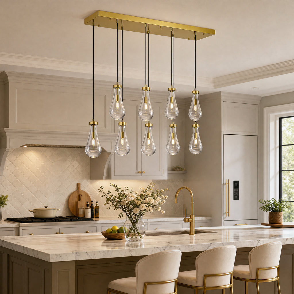 Raindrop Clear Solid Glass Adjustable Suspension Cord Pendant Light