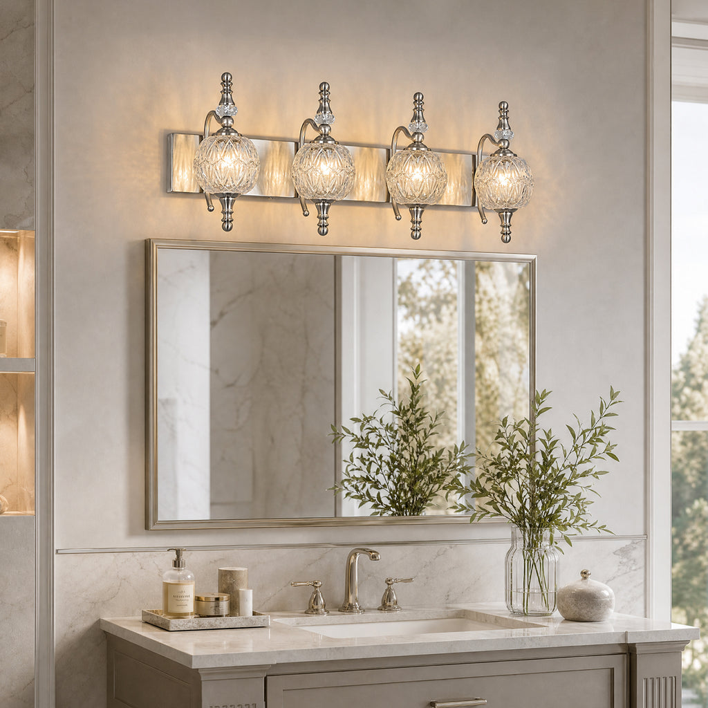 Classic Vintage Round Textured Glass Bathroom Vanity Light