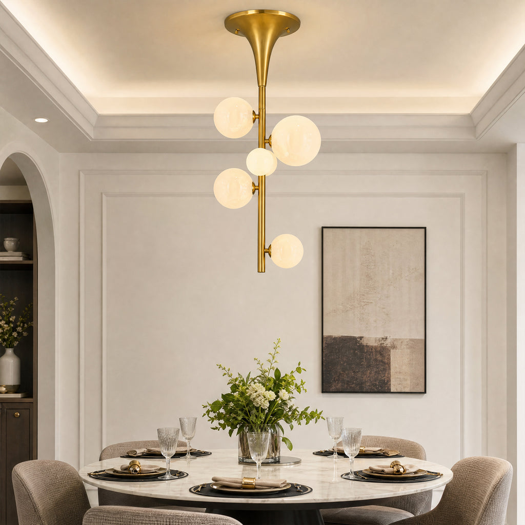 Milky White Glass Globe Trumpet Shape Semi Flush Mount Ceiling Light