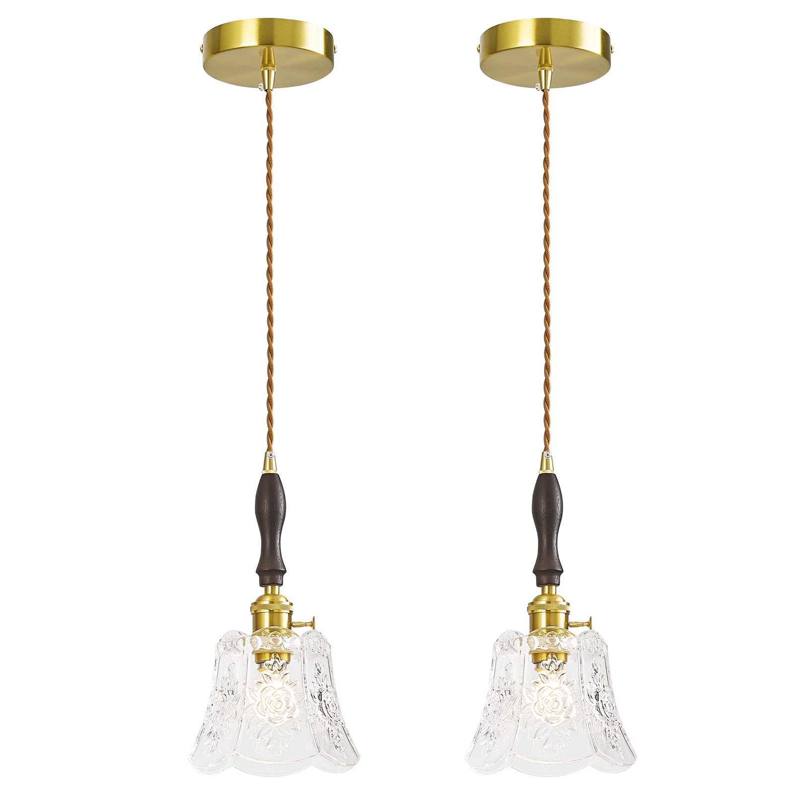 French Country Embossed Rose Floral Glass Pendant Light