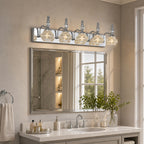 Vintage Embossed Textured Glass Curved Metal Arm Bathroom Vanity Light