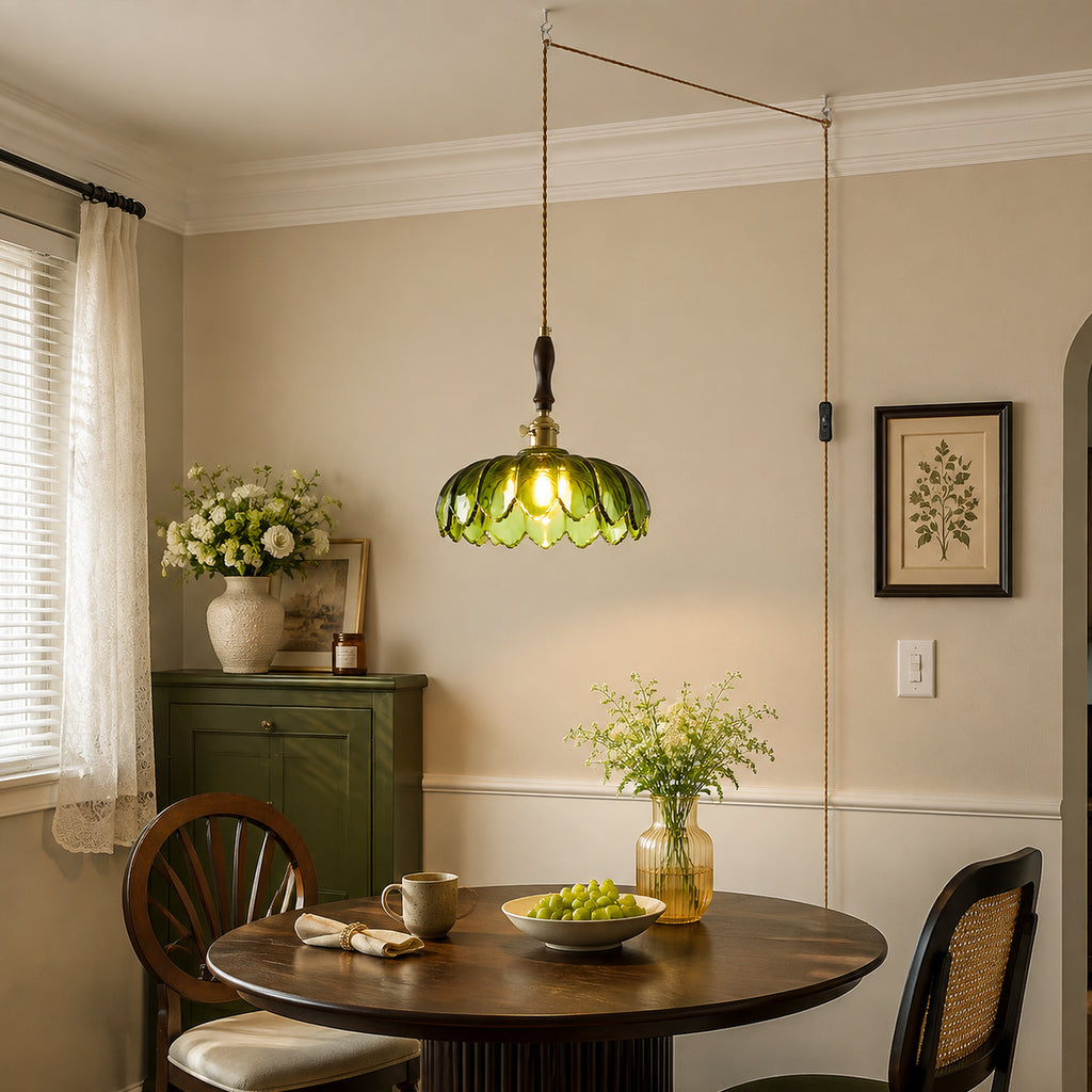 Retro Scalloped Petal Glass Hanging Pendant Light
