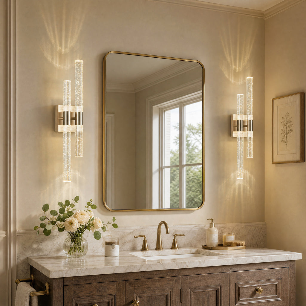 Contemporary Luxury Asymmetric Dual Bubble Crystal Tube LED Wall Sconce