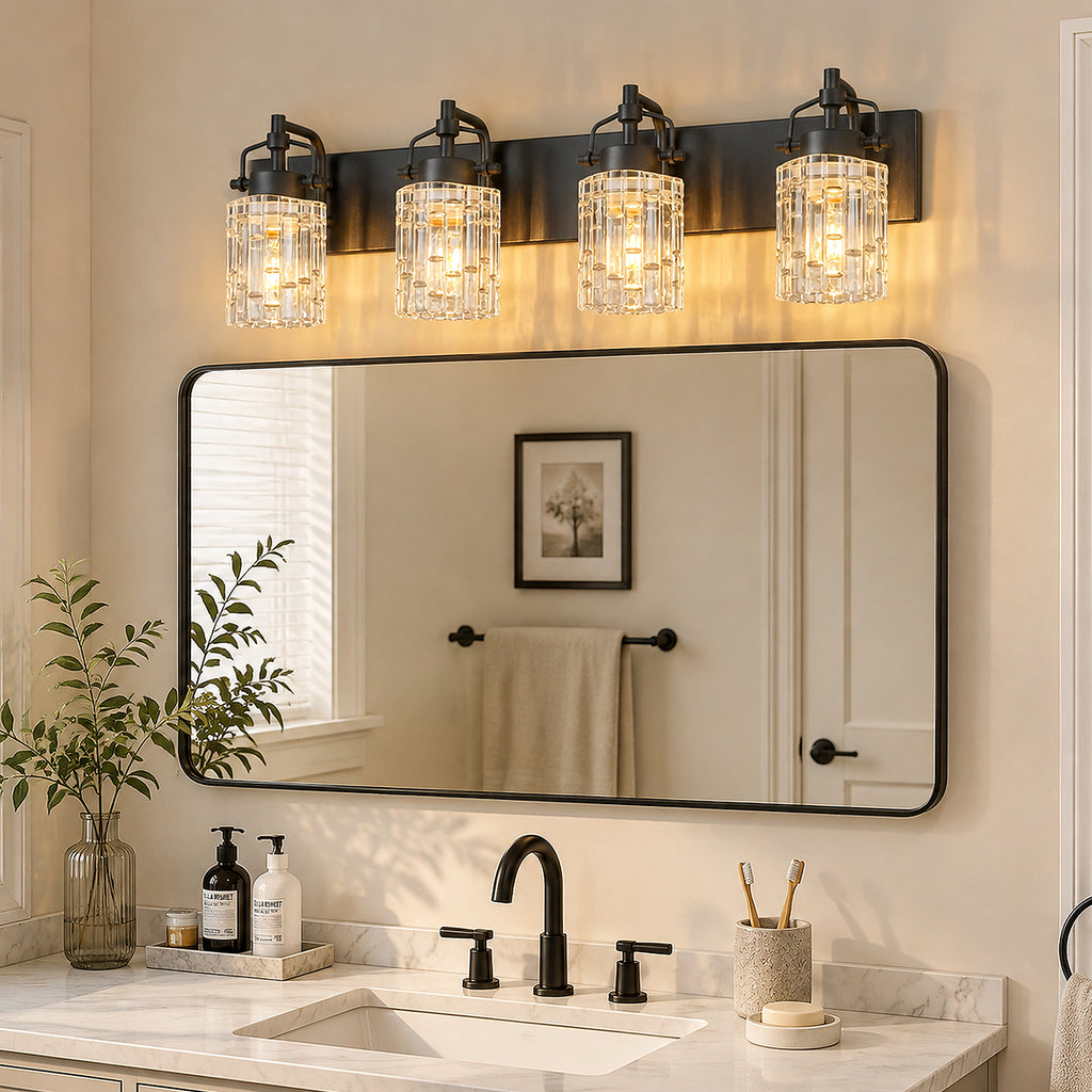 Contemporary Luxury Cylinder Fluted Crystal Glass Bathroom Vanity Light