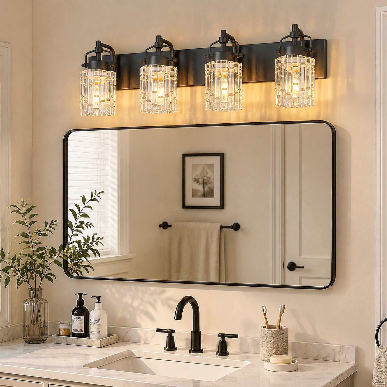 Contemporary Luxury Cylinder Fluted Crystal Glass Bathroom Vanity Light