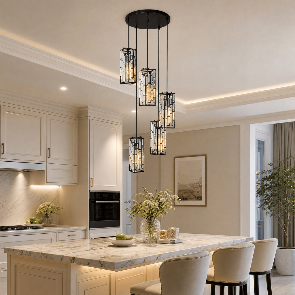 Luxury Frame Rectangular Crystal Linear Pendant Light