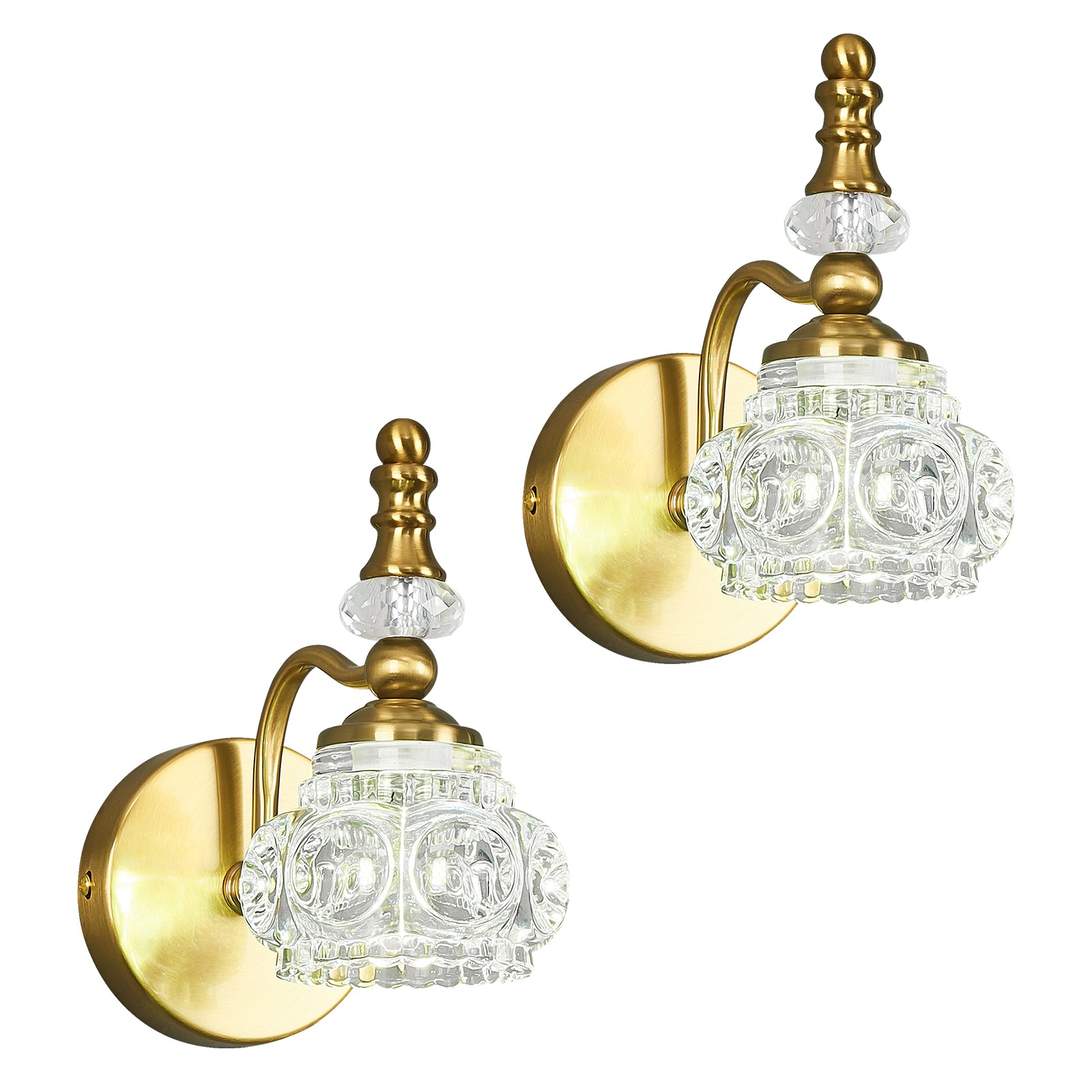 Vintage Embossed Textured Glass Curved Metal Arm Bathroom Vanity Light