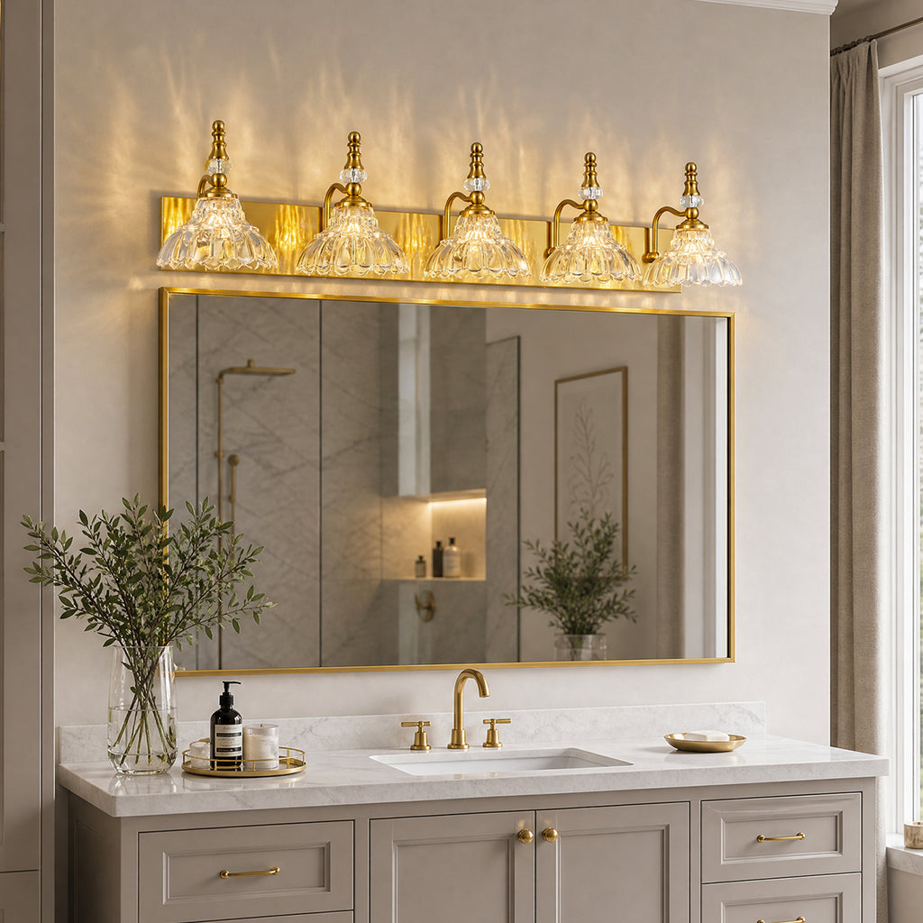 Vintage Clear Flower Glass Shade  Bathroom Vanity