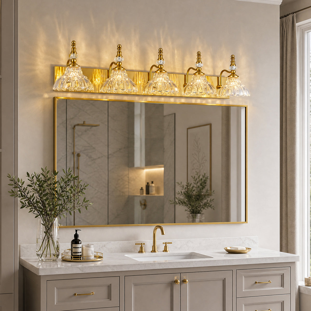 Vintage Clear Flower Glass Shade  Bathroom Vanity