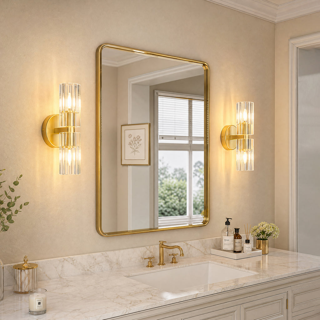 Modern Luxury Vertical Double Cylinder Fluted Crystal Wall Sconce