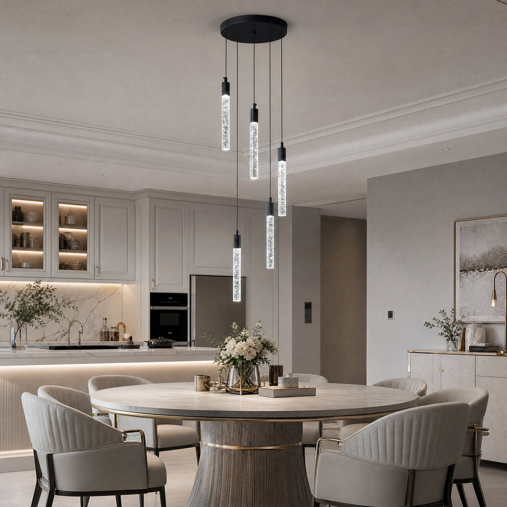 Modern Cylinder Bubble Linear Hanging Crystal LED Pendant Light