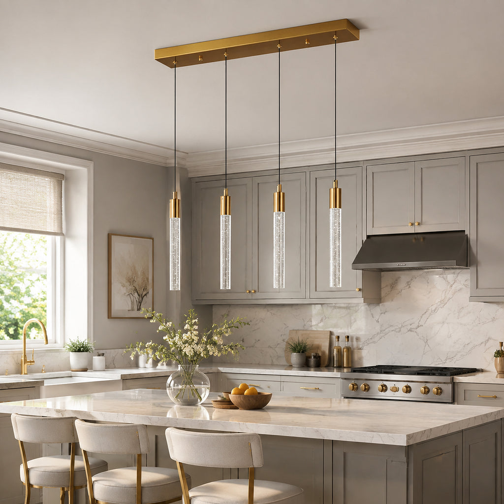 Modern Cylinder Bubble Linear Hanging Crystal LED Pendant Light