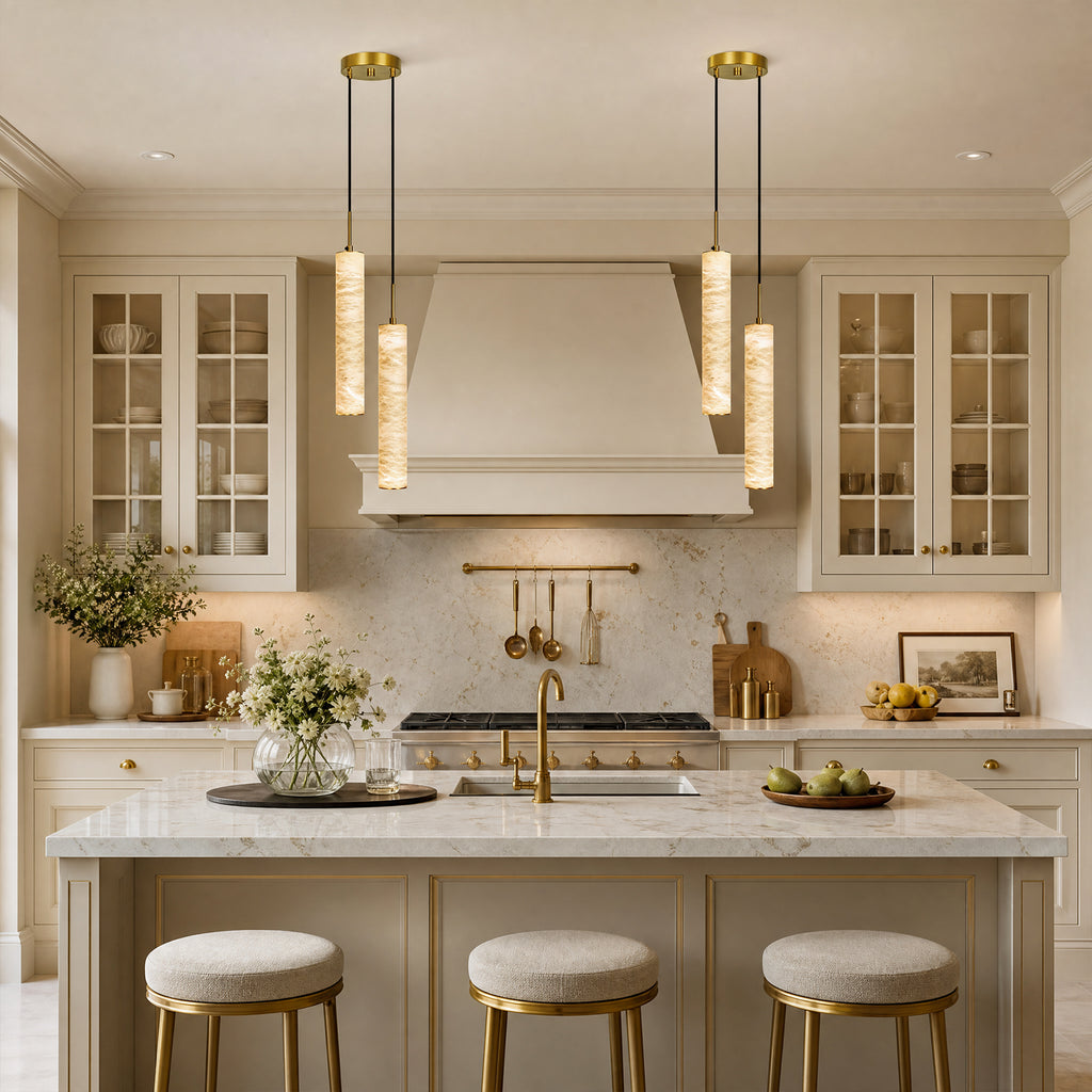 Natural Alabaster Marble Long Tube LED Pendant Light