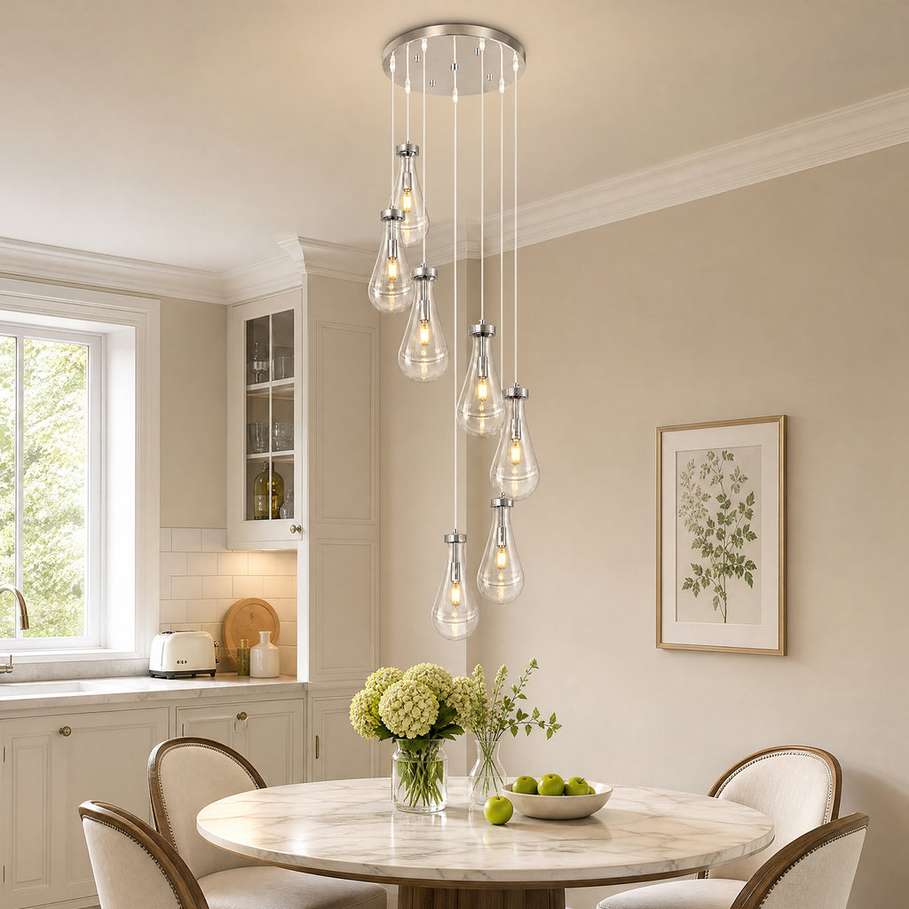 Raindrop Clear Solid Glass Adjustable Suspension Cord Pendant Light