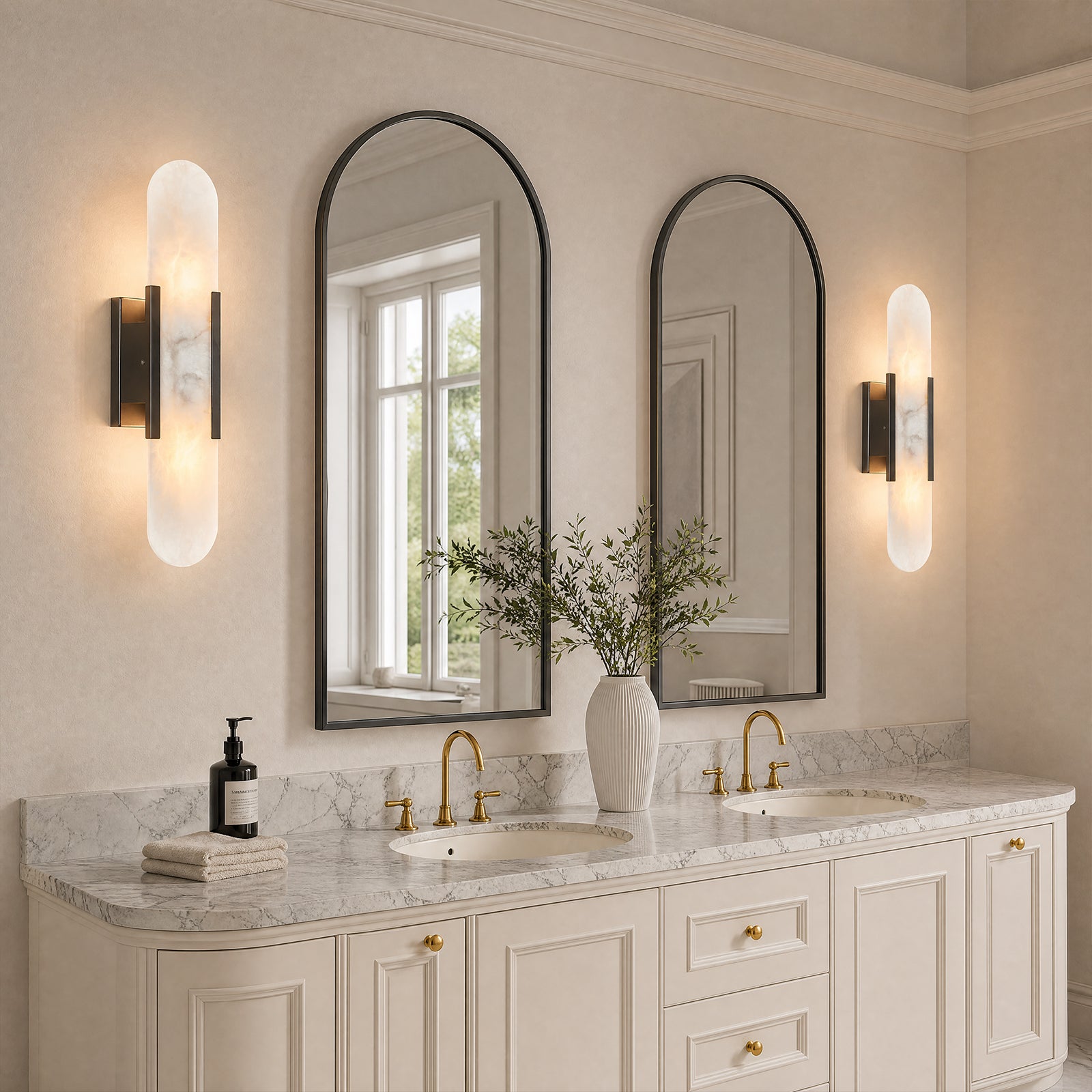 Vertical Long Oval Natural Alabaster Wall Sconce