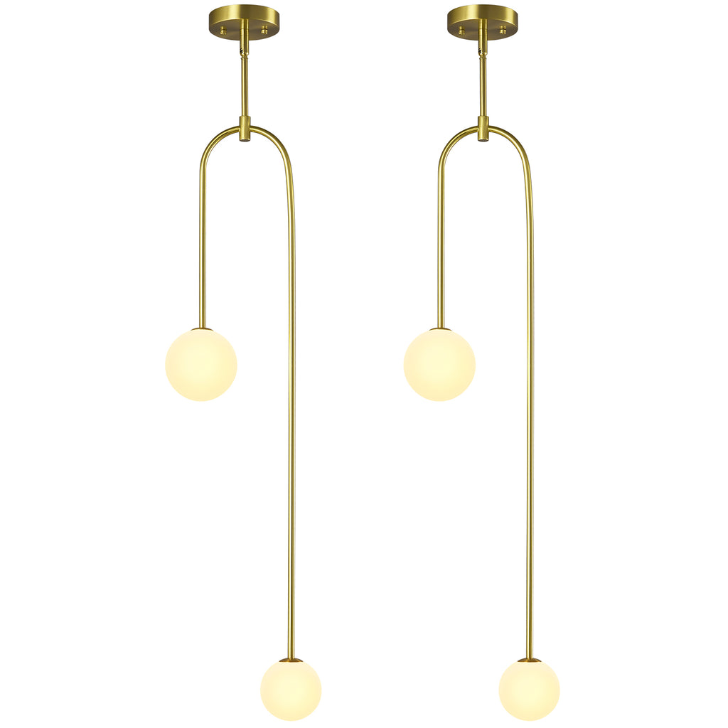 Minimalist U-Shaped Two Milky White Globe Glass Chandelier
