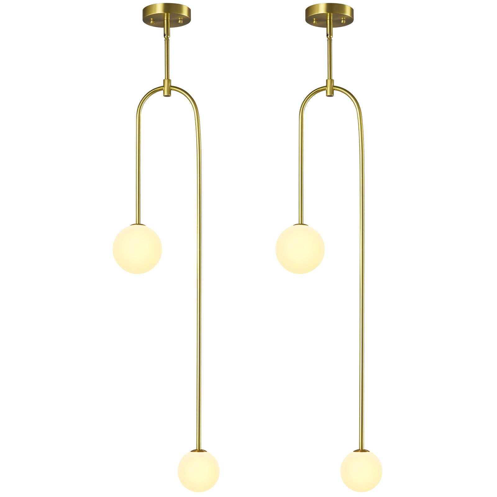 Minimalist U-Shaped Two Milky White Globe Glass Chandelier