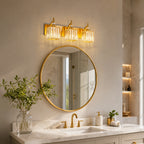 Transitional Luxury Square Prism Fluted Crystal Bathroom Vanity Light