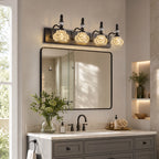 Vintage Embossed Textured Glass Curved Metal Arm Bathroom Vanity Light