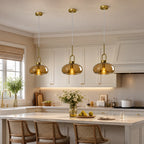 Minimalist Oval Shaped Glass Pendant Light with U-shaped Brass Handle