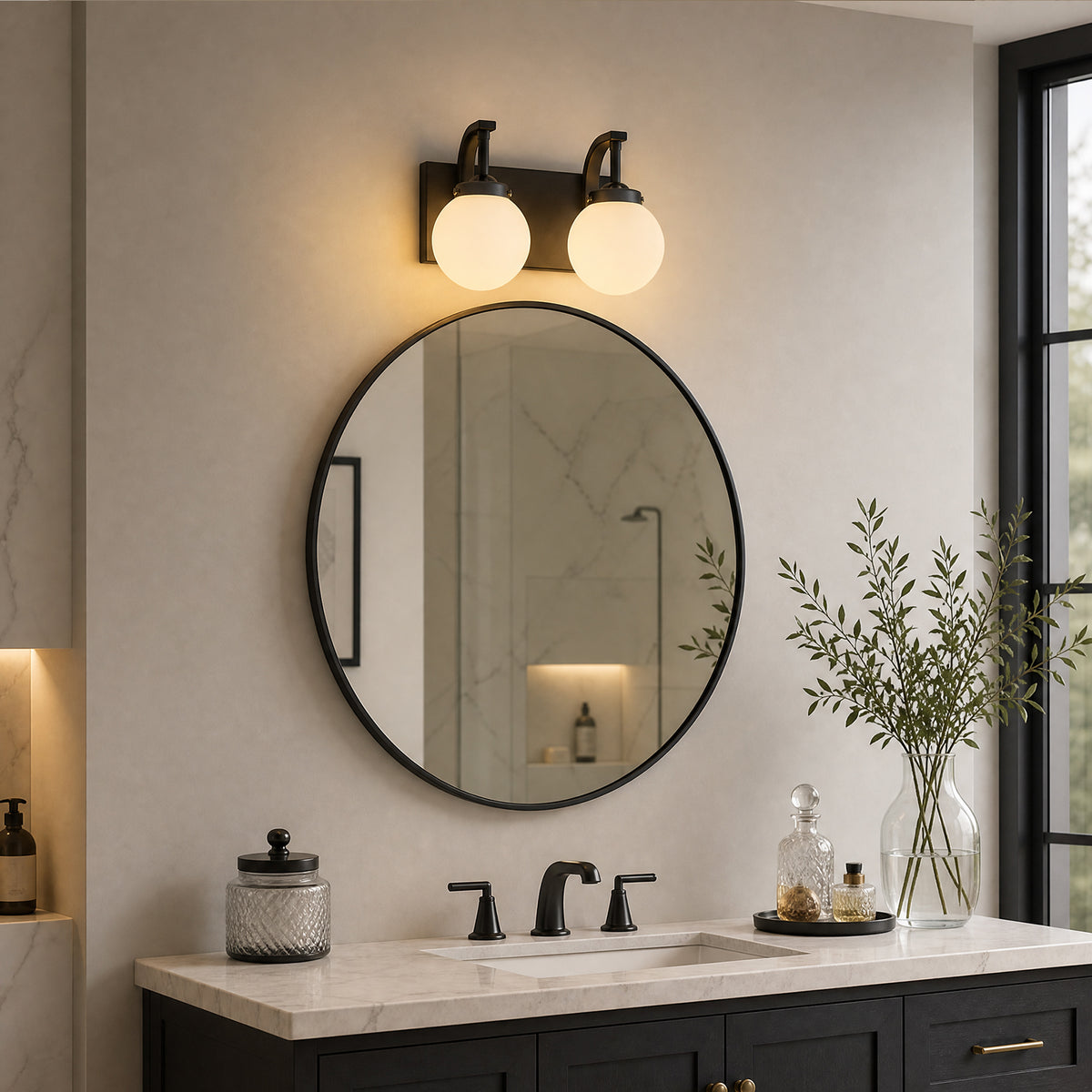 Modern Opal Globe Milky Glass Bathroom Vanity Light
