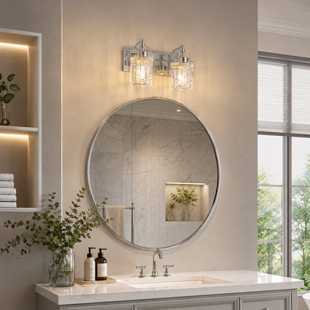 Contemporary Luxury Cylinder Fluted Glass Vanity Light