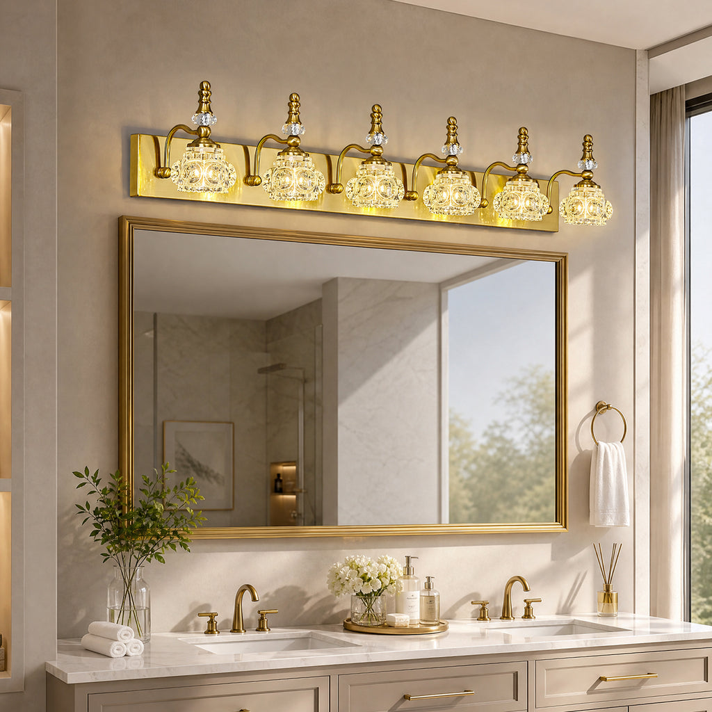 Vintage Embossed Textured Glass Curved Metal Arm Bathroom Vanity Light