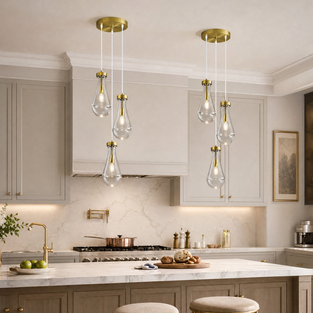 Raindrop Clear Solid Glass Adjustable Suspension Cord Pendant Light