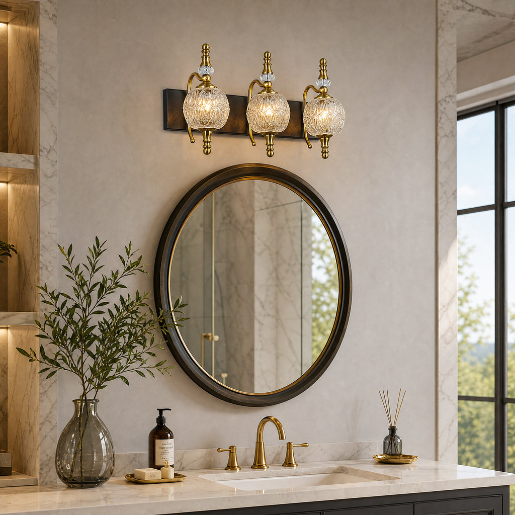 Classic Vintage Round Textured Glass Bathroom Vanity Light