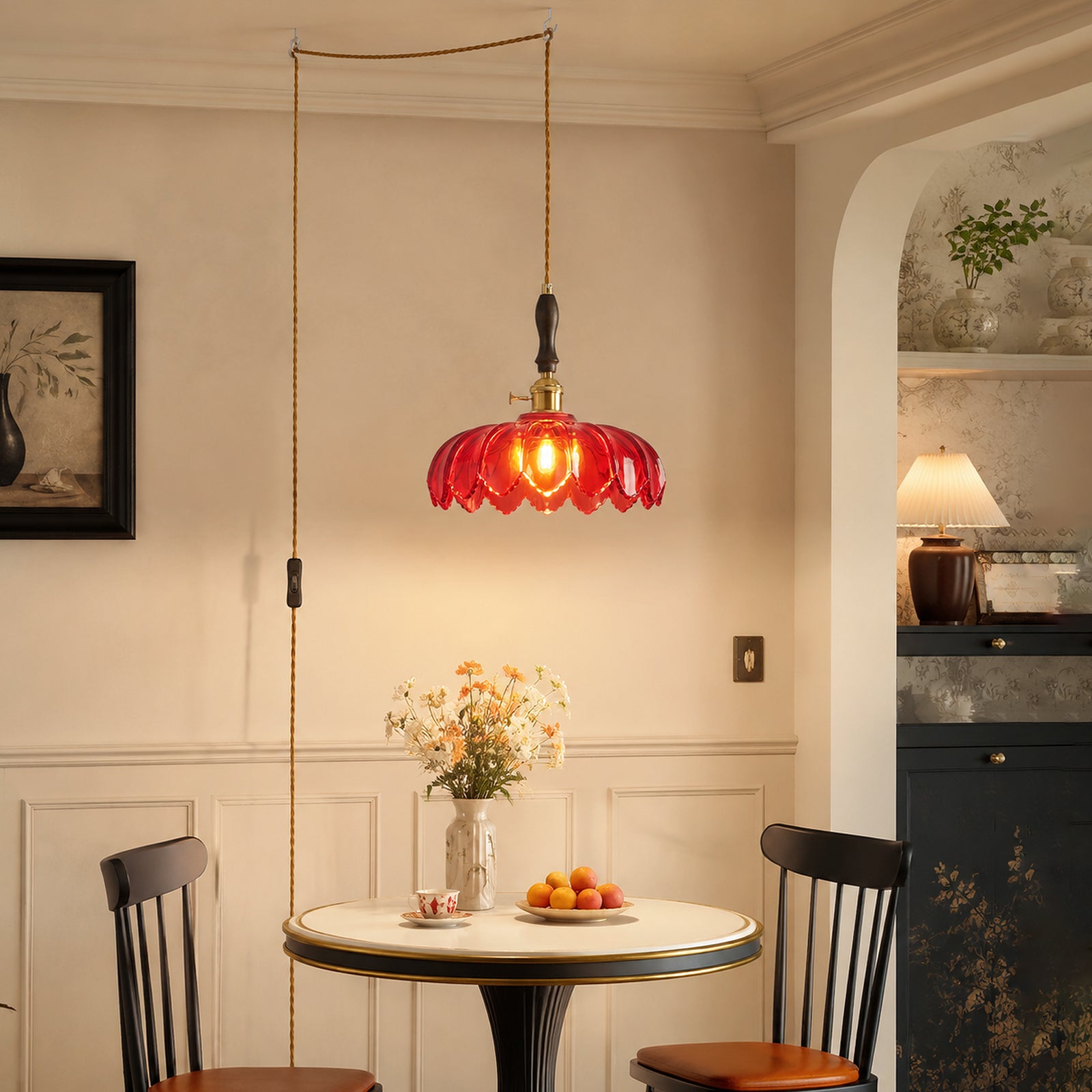 Retro Scalloped Petal Glass Hanging Pendant Light