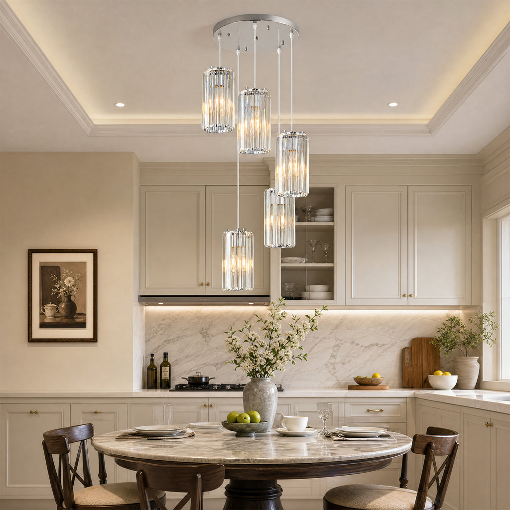 Minimalist Vertical Faceted Crystal Cylinder Pendant Light