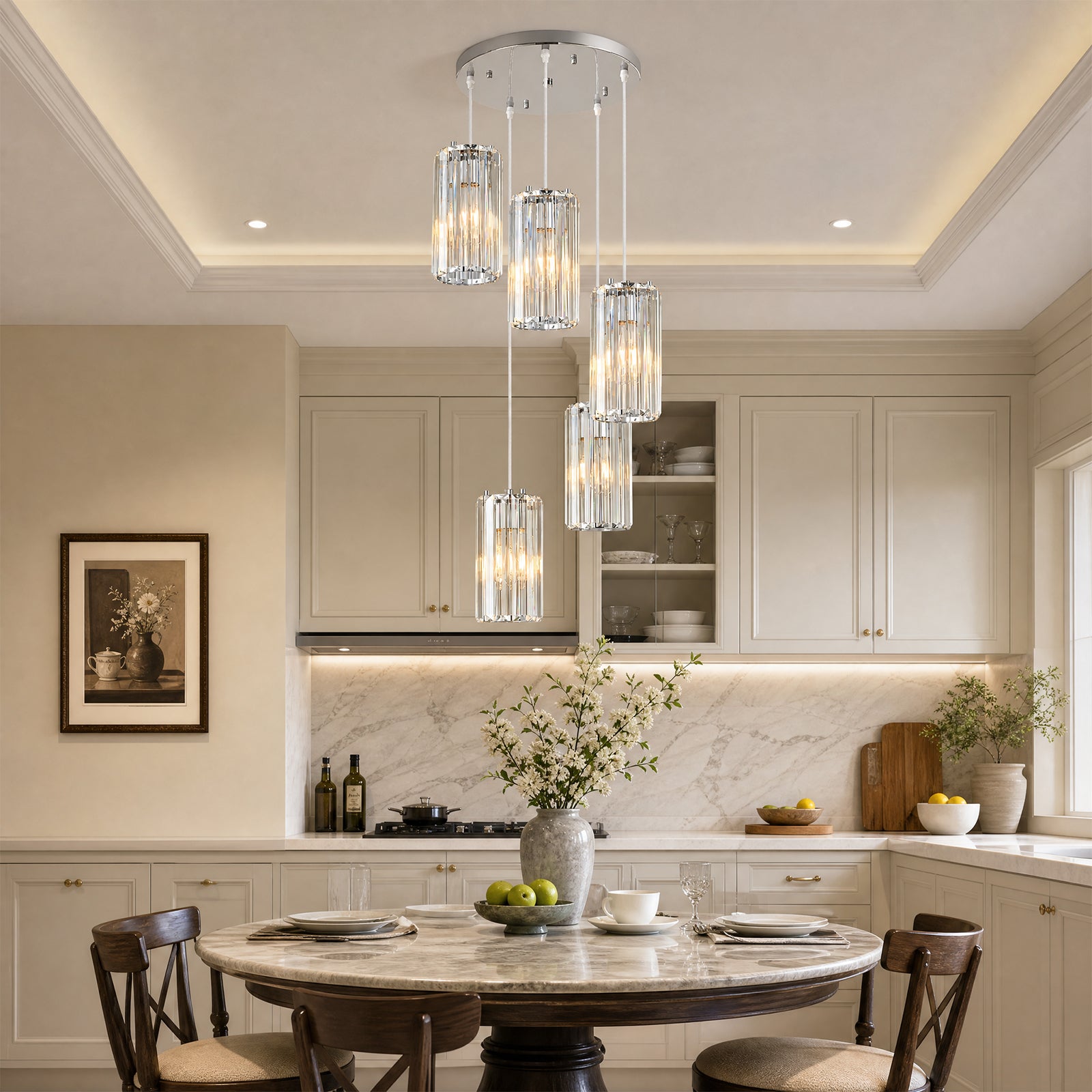 Minimalist Vertical Faceted Crystal Cylinder Pendant Light