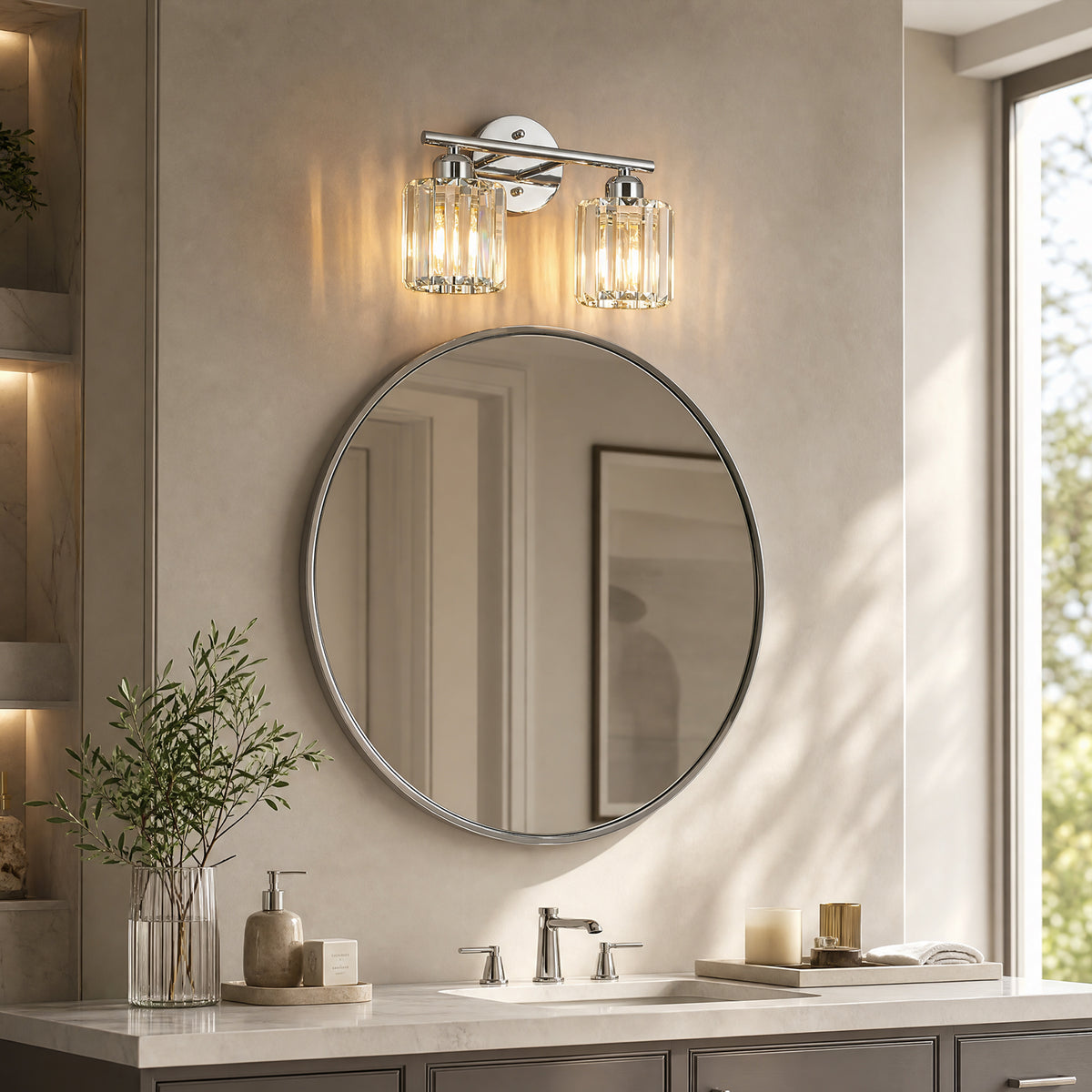 Modern Linear Fluted Crystal Bathroom Vanity Light