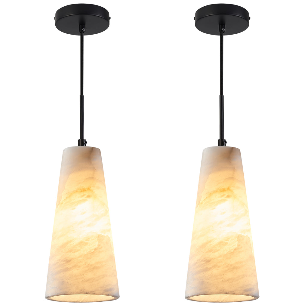 Modern Tapered Cone Natural Alabaster Single Pendant Light