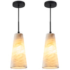 Modern Tapered Cone Natural Alabaster Single Pendant Light