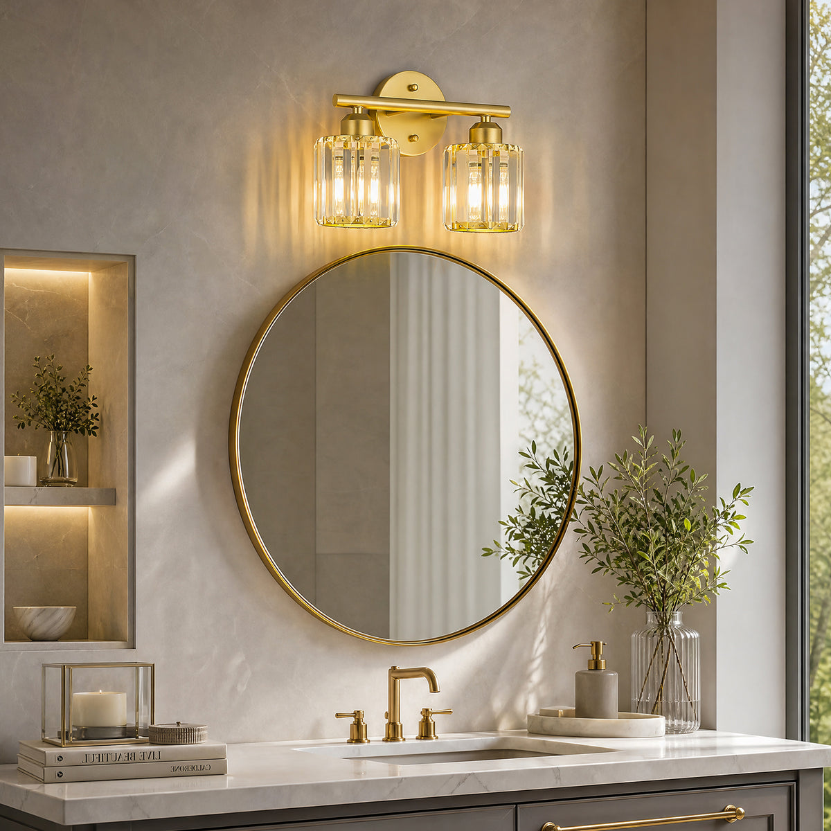 Modern Linear Fluted Crystal Bathroom Vanity Light